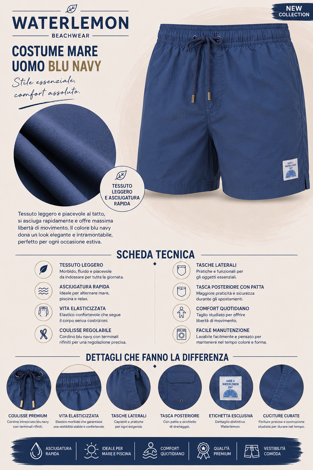 WATERLEMON - Boxer Mare blu navy